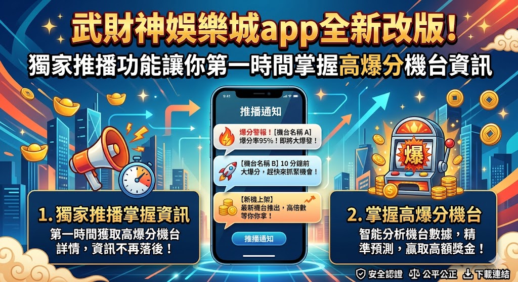 武財神娛樂城app全新改版！獨家推播功能讓你第一時間掌握高爆分機台資訊